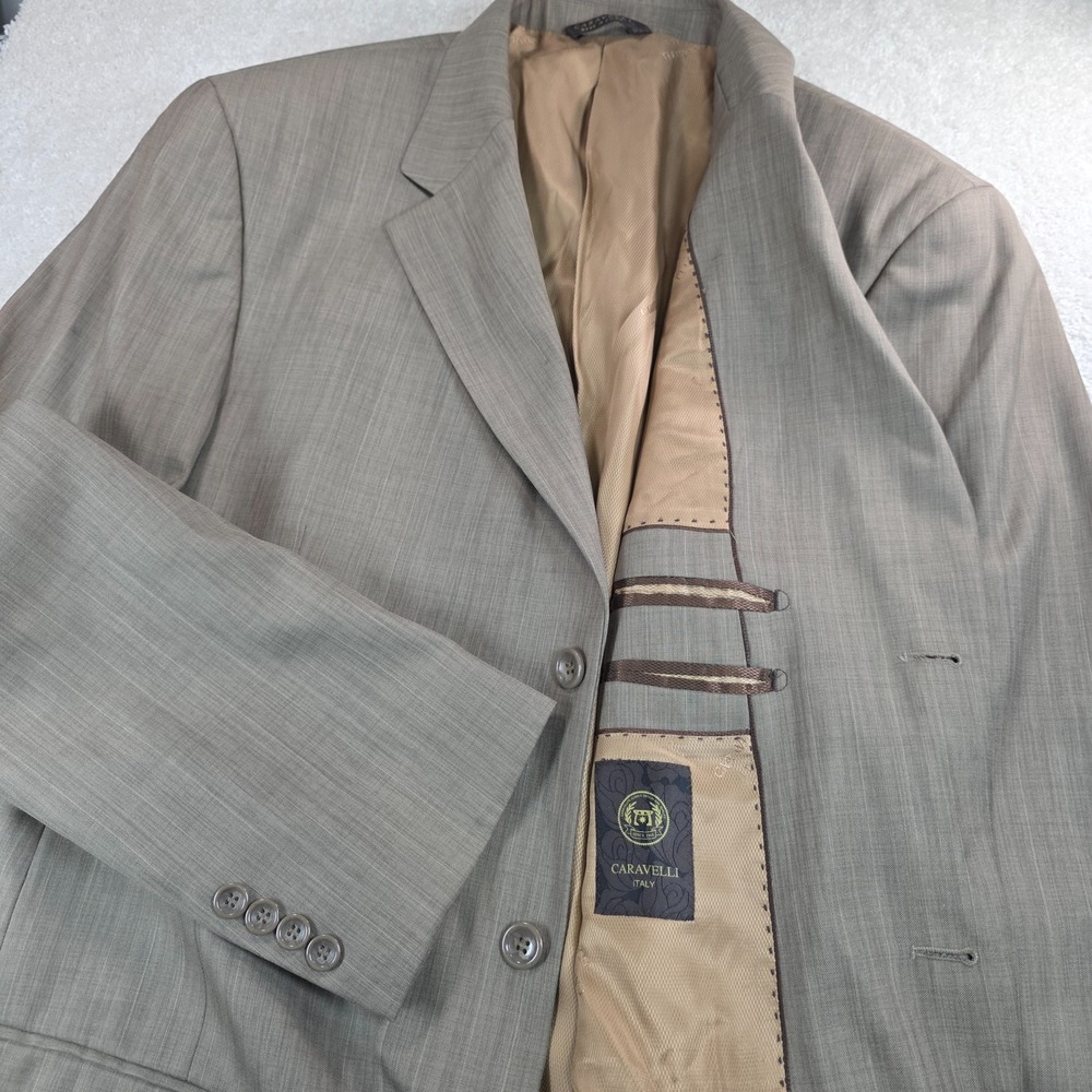 Caravelli Italy Suit Blazer Mens 46L 40W Tan Brown Superior 150s Single Breasted